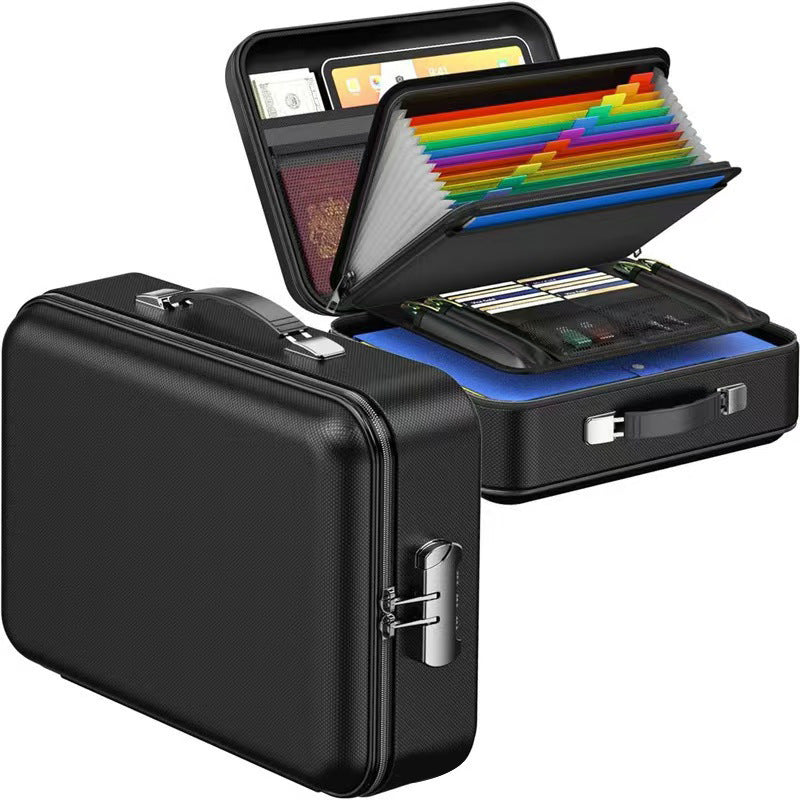 3-Layer Fireproof &amp; Waterproof File Organizer Box(38x28x13CM) with Security Lock - EVA Muti-Functional Safety Briefcase for Certificates, Passports &amp; Valuables