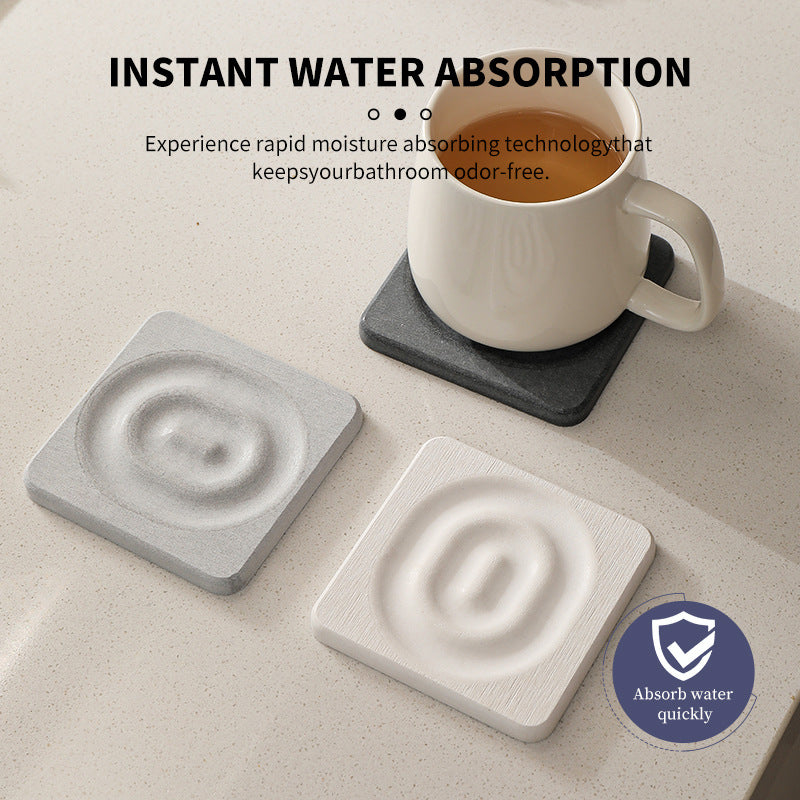 6-Pack White Instant Dry Diatomite Square Coaster Tray(10x10CM) - Ultra-Absorbent Bathroom Sink Caddy & Cup Mat