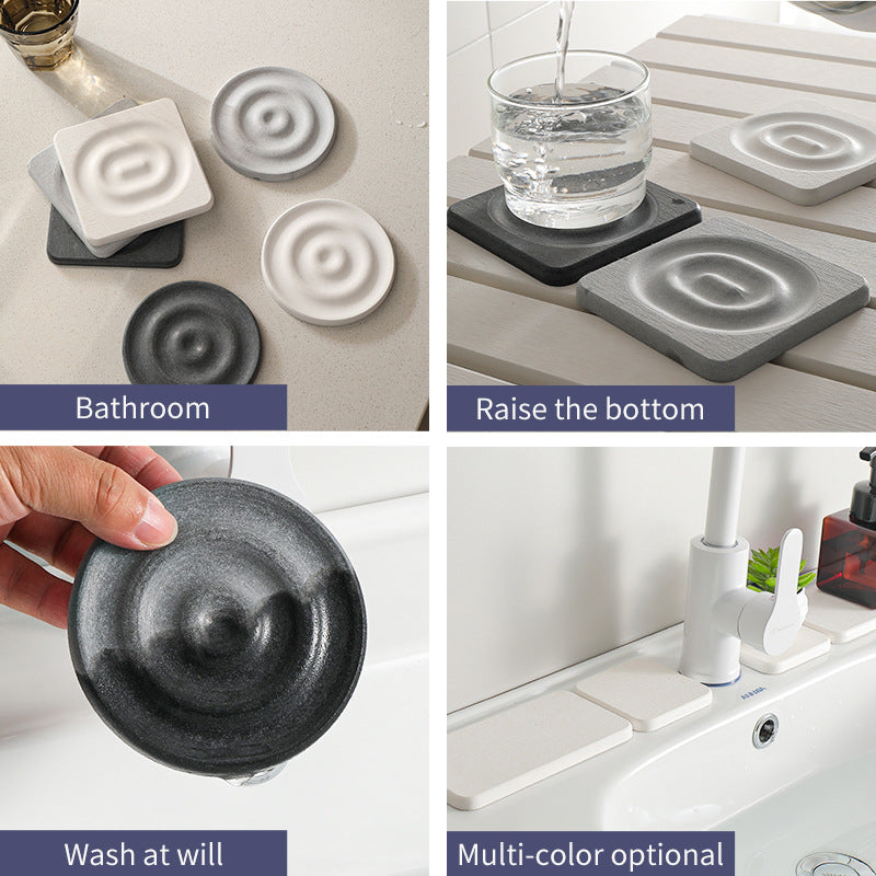 6-Pack White Instant Dry Diatomite Round Coaster Tray(10x10CM) - Ultra-Absorbent Bathroom Sink Caddy & Cup Mat