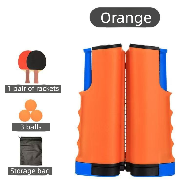 Orange Portable Table Tennis Set with 2 Paddles, 3 Balls and Carry Bag - 165cm Retractable Ping Pong Net & Post - Indoor/Outdoor Professional Training Kit