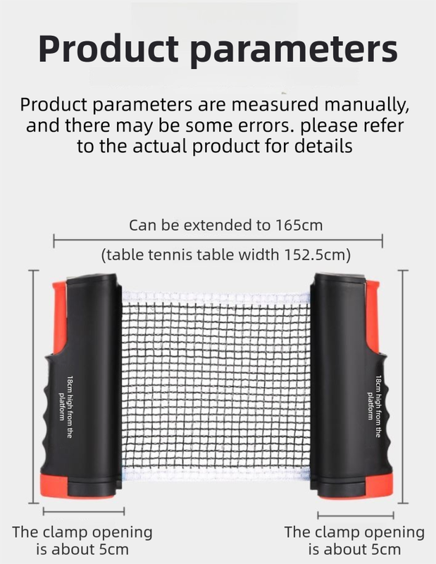 Orange Portable Table Tennis Set with 2 Paddles, 3 Balls and Carry Bag - 165cm Retractable Ping Pong Net & Post - Indoor/Outdoor Professional Training Kit