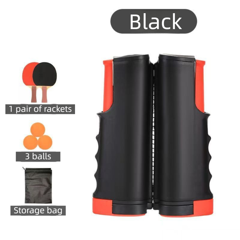 Black Portable Table Tennis Set with 2 Paddles, 3 Balls and Carry Bag - 165cm Retractable Ping Pong Net &amp; Post - Indoor/Outdoor Professional Training Kit