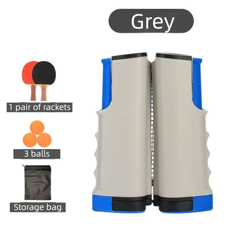 Grey Portable Table Tennis Set with 2 Paddles, 3 Balls and Carry Bag - 165cm Retractable Ping Pong Net & Post - Indoor/Outdoor Professional Training Kit