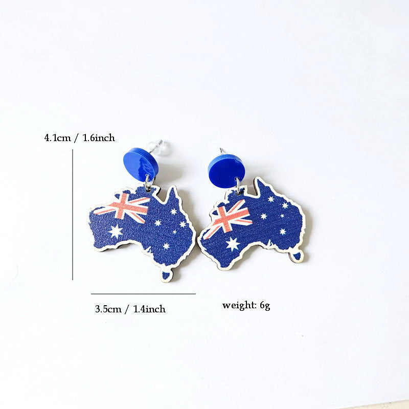 Wooden Australia Map Silhouette Earrings - Lightweight Geometric Ear Drops, Cultural Decor Gift(Style 2)
