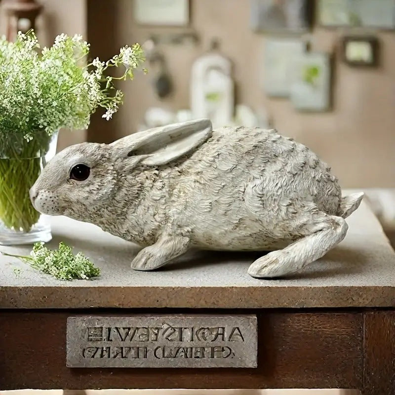 Weather-Resistant Resin Rabbit Garden Statue - Lifelike Animal Decorative Ornament for Gardens & Backyard Landscaping