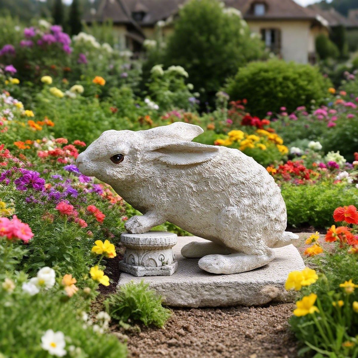 Weather-Resistant Resin Rabbit Garden Statue - Lifelike Animal Decorative Ornament for Gardens & Backyard Landscaping