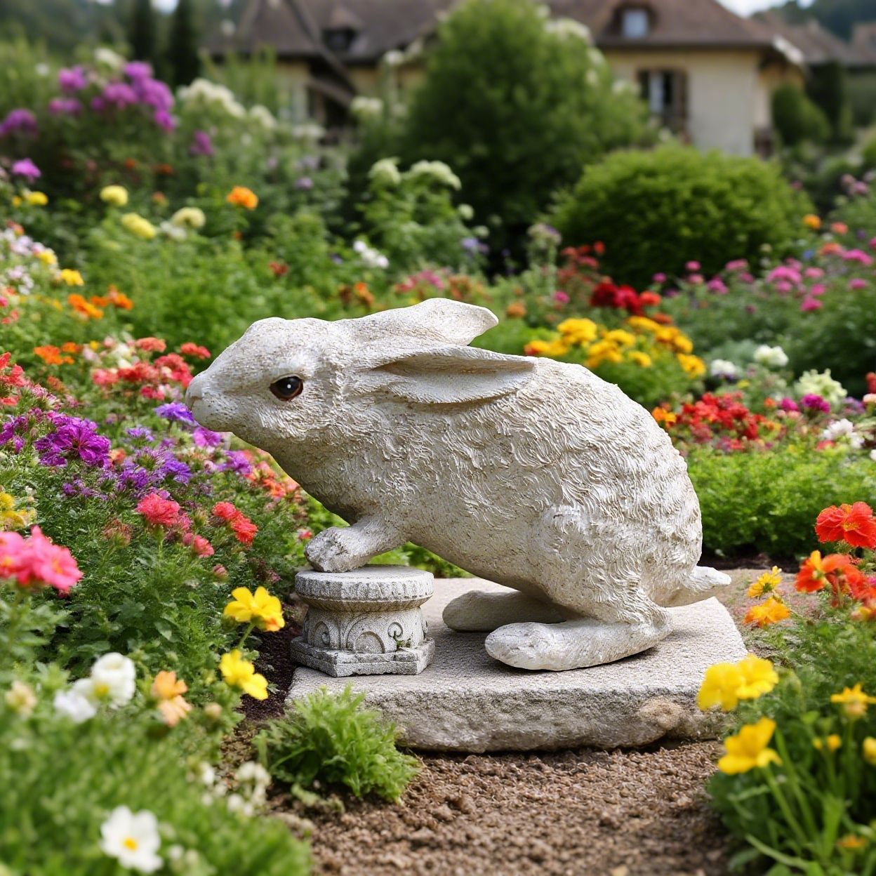Weather-Resistant Resin Rabbit Garden Statue - Lifelike Animal Decorative Ornament for Gardens & Backyard Landscaping