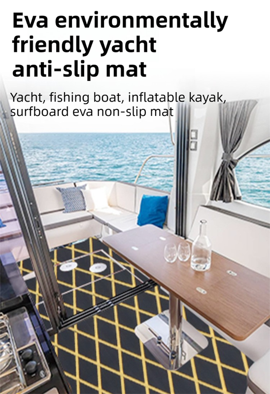 UV Resistant & Waterproof EVA Foam Boat Decking Mat(2400x450x6MM) - Black & Yellow Diamond Marine Grade Non-Slip Flooring with 3M Self-Adhesive