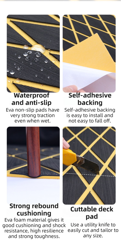 UV Resistant & Waterproof EVA Foam Boat Decking Mat(2400x450x6MM) - Black & Yellow Diamond Marine Grade Non-Slip Flooring with 3M Self-Adhesive