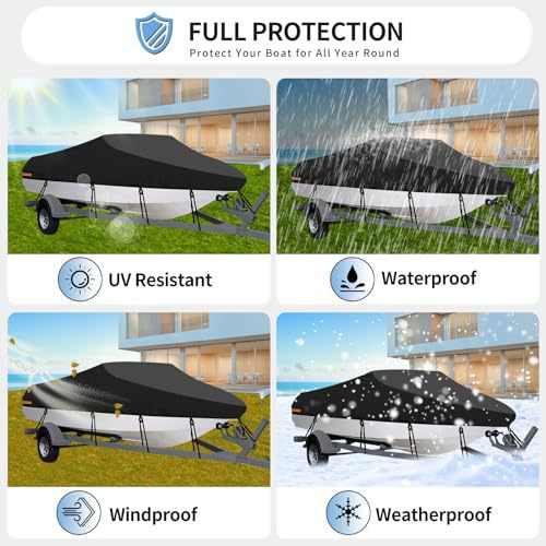 Black Heavy-Duty V-Hull Shield for 11 to 13 FT Yachts - All-Weather Water / Dust / UV Resistant 190T Silver Coated  Marine Protector