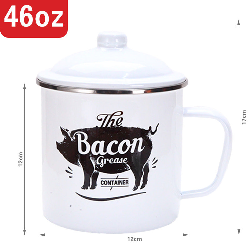 Retro 1200ML Enamel Lard Storage Jar - Acid & Alkali Resistant Oil Filter Pot with Fine Mesh Strainer & 17cm Scraping Spatula