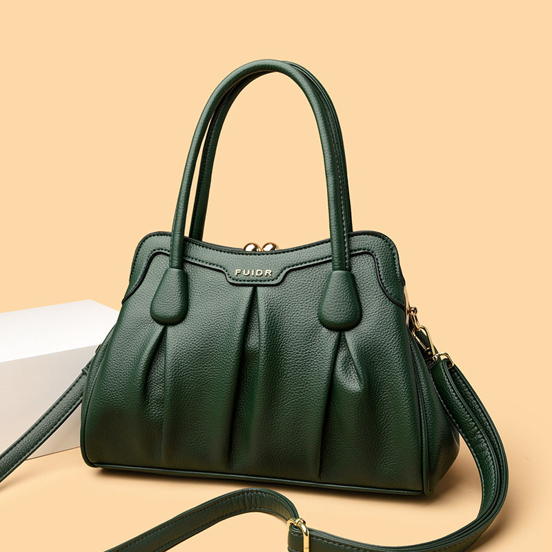 Green Women's Premium Wear-Resistant Leather Shoulder Bag - Vintage Frame Kiss-Lock Handbag &amp; Crossbody Satchel