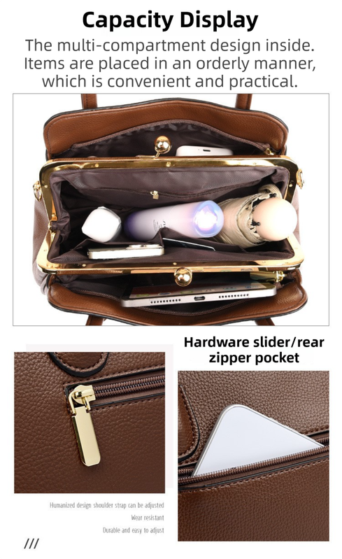 Brown Women's Premium Wear-Resistant Leather Shoulder Bag - Vintage Frame Kiss-Lock Handbag & Crossbody Satchel