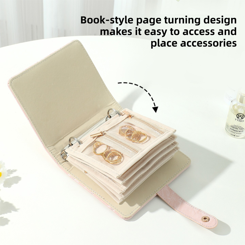 Pink Nappa Leather Anti-Oxidation Jewelry Storage Book with 5 Velvet Pouches - Compact Organizer for Watches, Earrings, Rings & Gold Ornaments