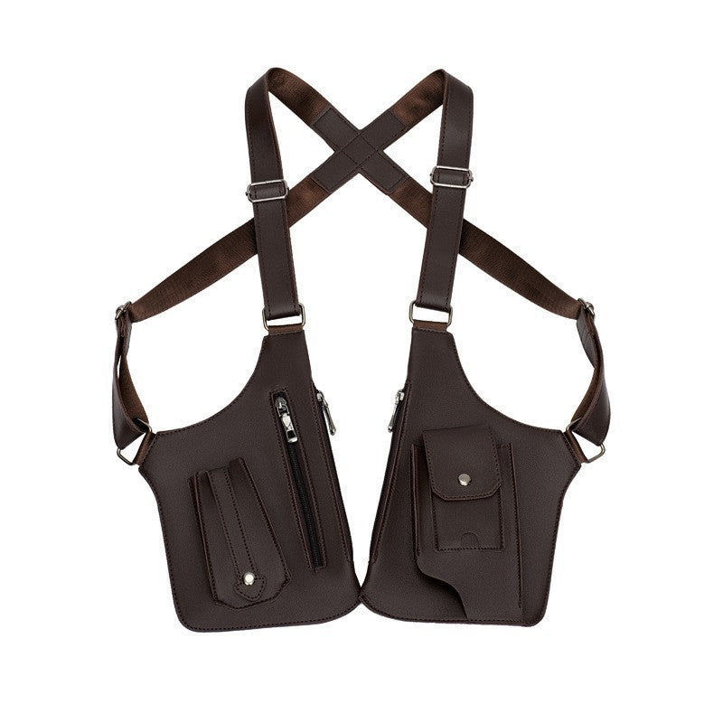 Coffee Multi-functional Expandable Men's Tactical Chest Rig Bag - Waterproof &amp; Lightweight Retro Underarm Pack