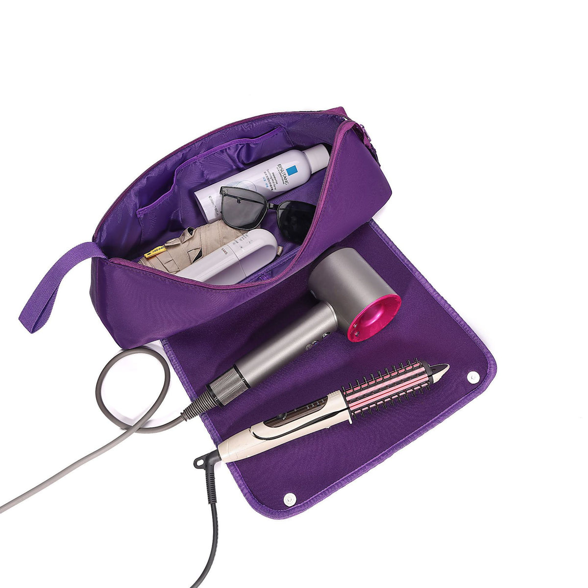Purple Premium Insulated Roll-Up Travel Case for Hair Styling Tools &amp; Blow Dryers with Muti-Pockets (18x5.5x5 Inch)