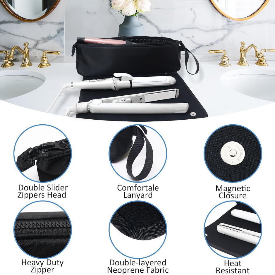 Purple Premium Insulated Roll-Up Travel Case for Hair Styling Tools & Blow Dryers with Muti-Pockets (18x5.5x5 Inch)