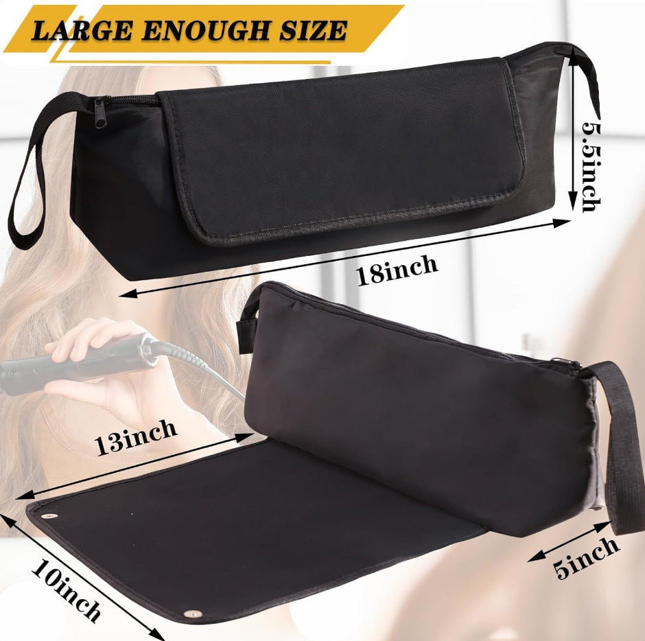 Black Premium Insulated Roll-Up Travel Case for Hair Styling Tools & Blow Dryers with Muti-Pockets (18x5.5x5 Inch)