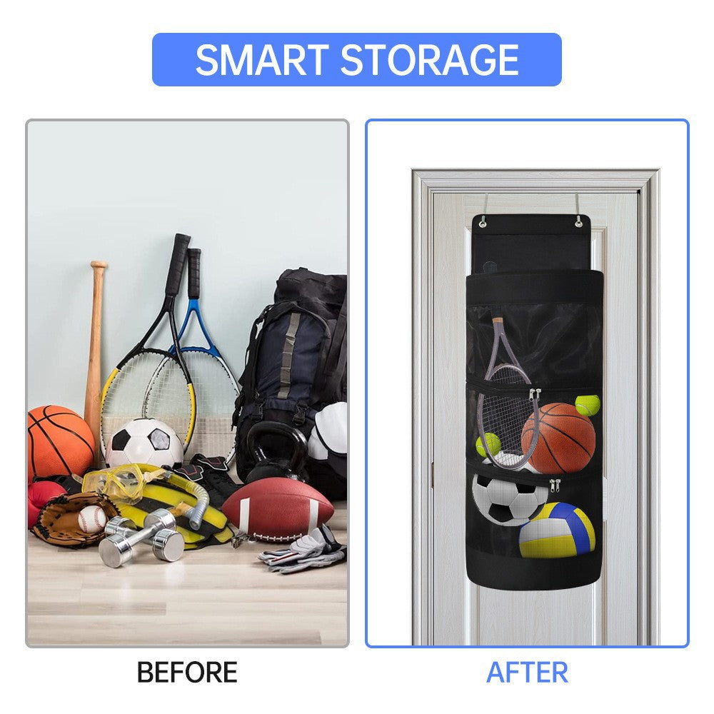 Over-the-Door Hanging Sports Gear Organizer With Zipper for Easy-Access to Bottom - Heavy-Duty Mesh Storage Bag for Balls & Kids' Toys