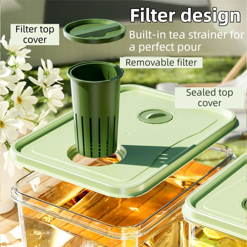 3L Compact Fridge-Ready Cold Drink Dispenser with Spigot, Timer and Infuser Filter - Food-Grade PP & Heat Resistant Fruit Tea Tank