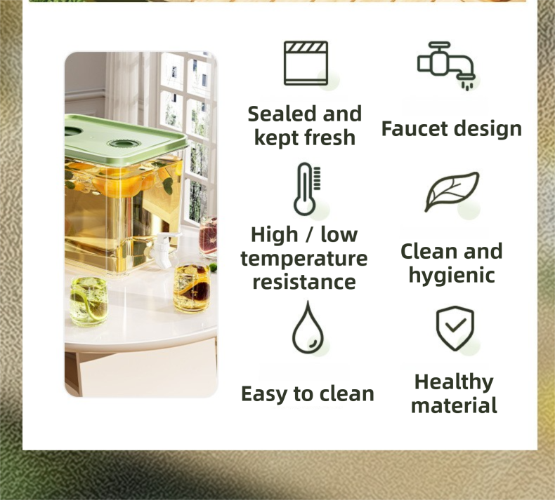 3L Compact Fridge-Ready Cold Drink Dispenser with Spigot, Timer and Infuser Filter - Food-Grade PP & Heat Resistant Fruit Tea Tank