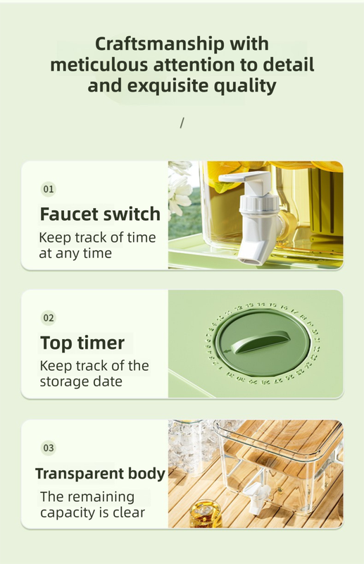 3L Compact Fridge-Ready Cold Drink Dispenser with Spigot, Timer and Infuser Filter - Food-Grade PP & Heat Resistant Fruit Tea Tank