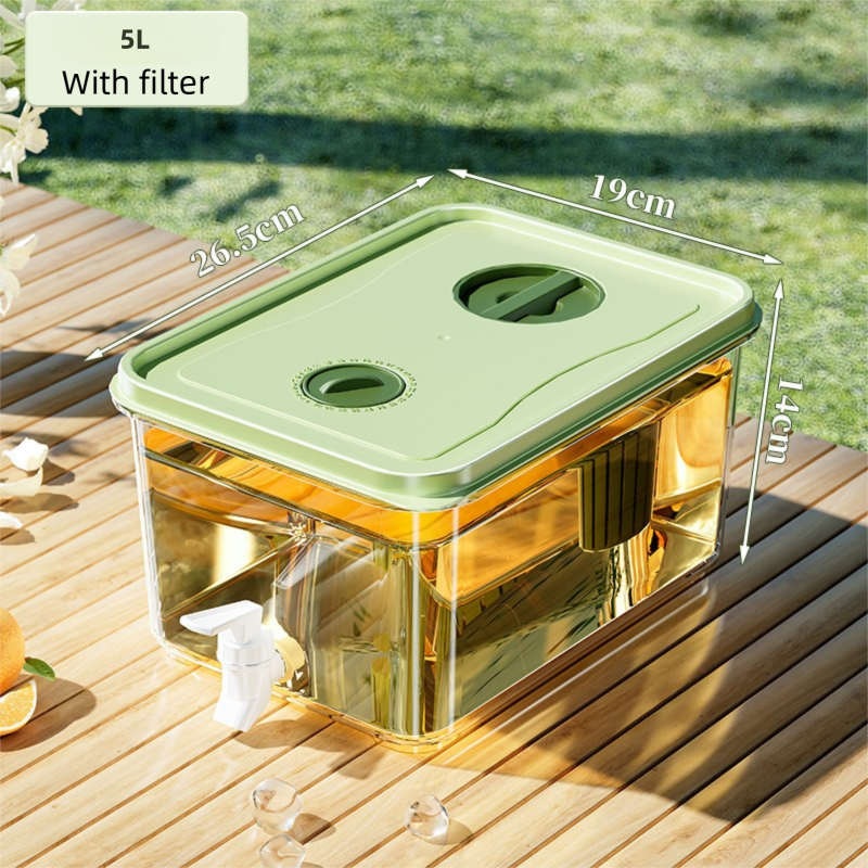 5L Compact Fridge-Ready Cold Drink Dispenser with Spigot, Timer and Infuser Filter - Food-Grade PP &amp; Heat Resistant Fruit Tea Tank