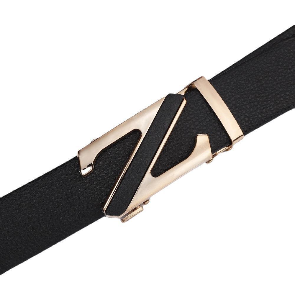 Men's Fashionable Z Style Gold Automatic Buckle Sleek Business Suit Belt -  Adjustable No-Hole Waistband (3.5cm Width & 120cm Length)