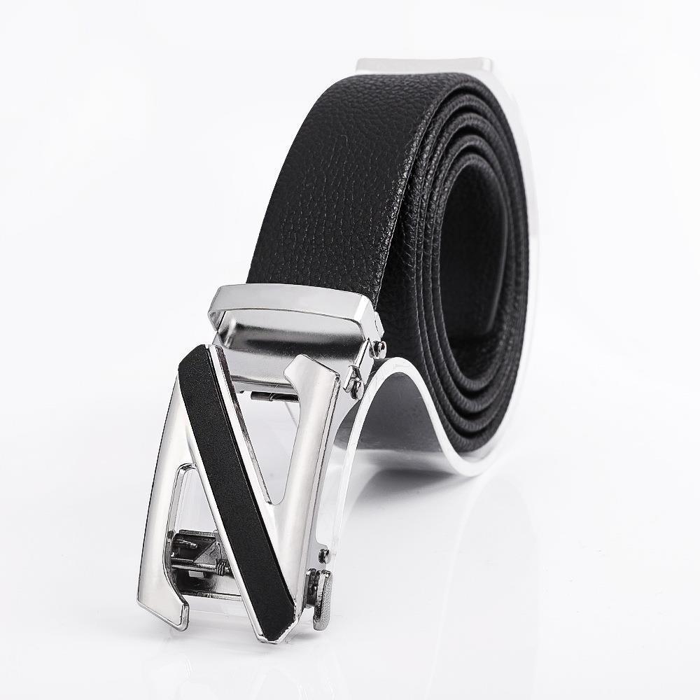 Men's Fashionable Z Style Sliver Automatic Buckle Sleek Business Suit Belt - Adjustable No-Hole Waistband (3.5cm Width &amp; 120cm Length)