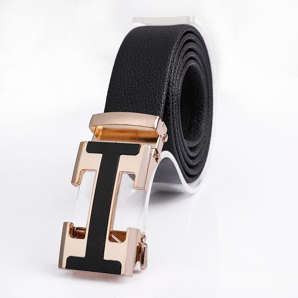 Men's Fashionable I Style Gold Automatic Buckle Sleek Business Suit Belt - Adjustable No-Hole Waistband (3.5cm Width &amp; 120cm Length)