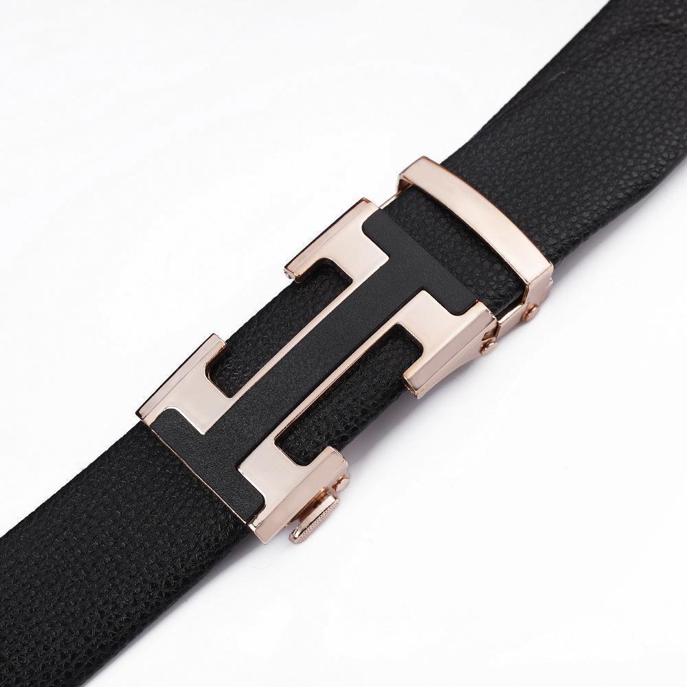 Men's Fashionable I Style Gold Automatic Buckle Sleek Business Suit Belt - Adjustable No-Hole Waistband (3.5cm Width & 120cm Length)