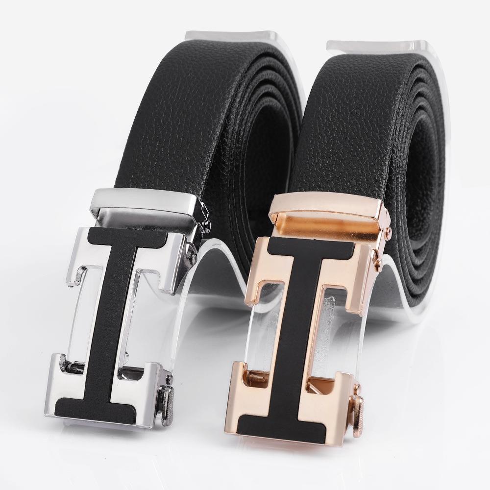Men's Fashionable I Style Gold Automatic Buckle Sleek Business Suit Belt - Adjustable No-Hole Waistband (3.5cm Width & 120cm Length)