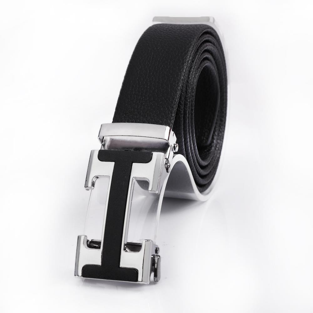 Men's Fashionable I Style Sliver Automatic Buckle Sleek Business Suit Belt - Adjustable No-Hole Waistband (3.5cm Width &amp; 120cm Length)
