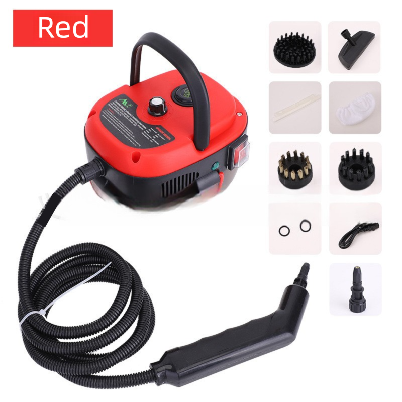 Red Portable High-Pressure Steam Cleaner with 1000ml Tank &amp; 7-Piece Pro Brushes/Spray Nozzle Kit - 131°C High-Temp Deep Cleaning Machine for Kitchen Grease and Home Sanitization