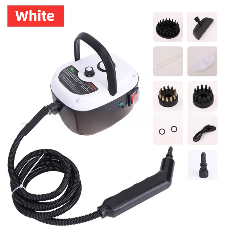 White Portable High-Pressure Steam Cleaner with 1000ml Tank &amp; 7-Piece Pro Brushes/Spray Nozzle Kit - 131°C High-Temp Deep Cleaning Machine for Kitchen Grease and Home Sanitization