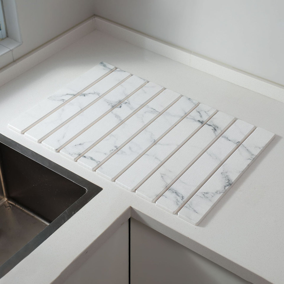 30x40cm Foldable Marble Pattern Kitchen Dish Drainer(Style 1) - Ultra-Absorbent Natural Stone Mat, Fast-Drying &amp; Space-Saving