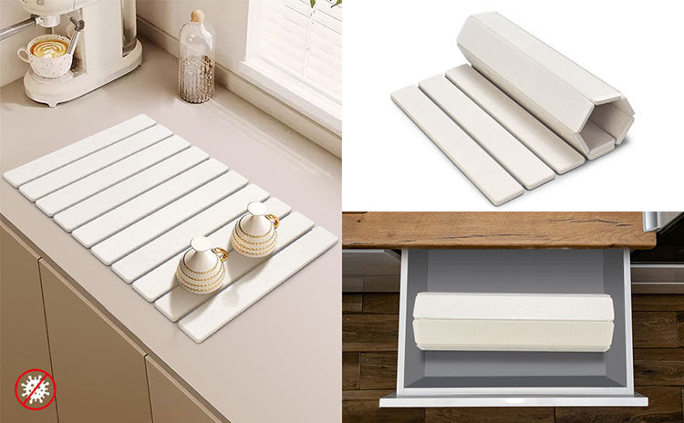 30x40cm Foldable Marble Pattern Kitchen Dish Drainer(Style 1) - Ultra-Absorbent Natural Stone Mat, Fast-Drying & Space-Saving