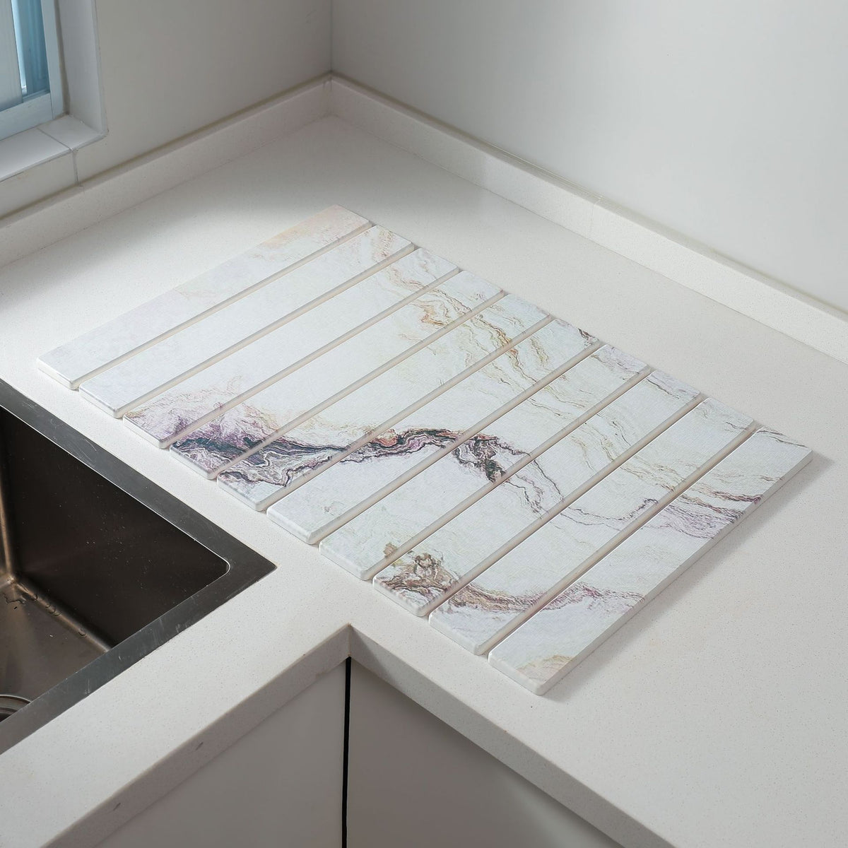 30x40cm Foldable Marble Pattern Kitchen Dish Drainer(Style 2) - Ultra-Absorbent Natural Stone Mat, Fast-Drying &amp; Space-Saving
