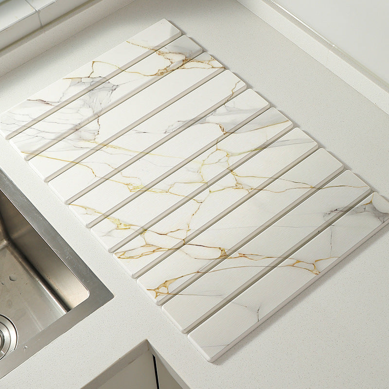 30x40cm Foldable Marble Pattern Kitchen Dish Drainer(Style 3) - Ultra-Absorbent Natural Stone Mat, Fast-Drying &amp; Space-Saving