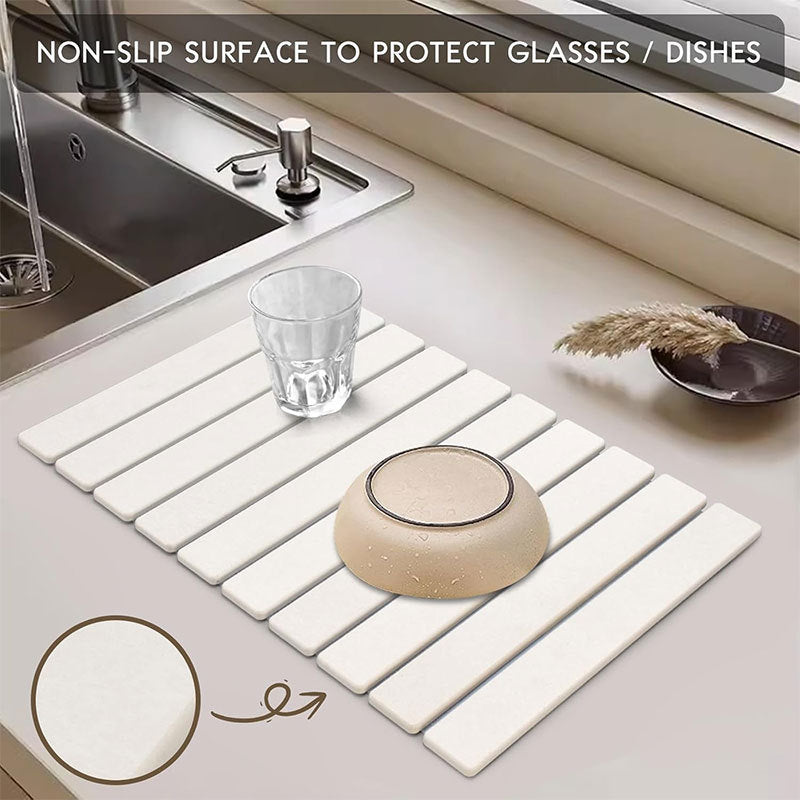 30x40cm Foldable Marble Pattern Kitchen Dish Drainer(Style 4) - Ultra-Absorbent Natural Stone Mat, Fast-Drying & Space-Saving