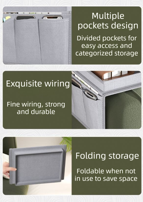 Beige Foldable  Sofa Armrest Organizer With 3-Zones - 20kg Load Capacity, Thickended Oxford Cloth Storage Bag for Dorms, Cars & Living Rooms