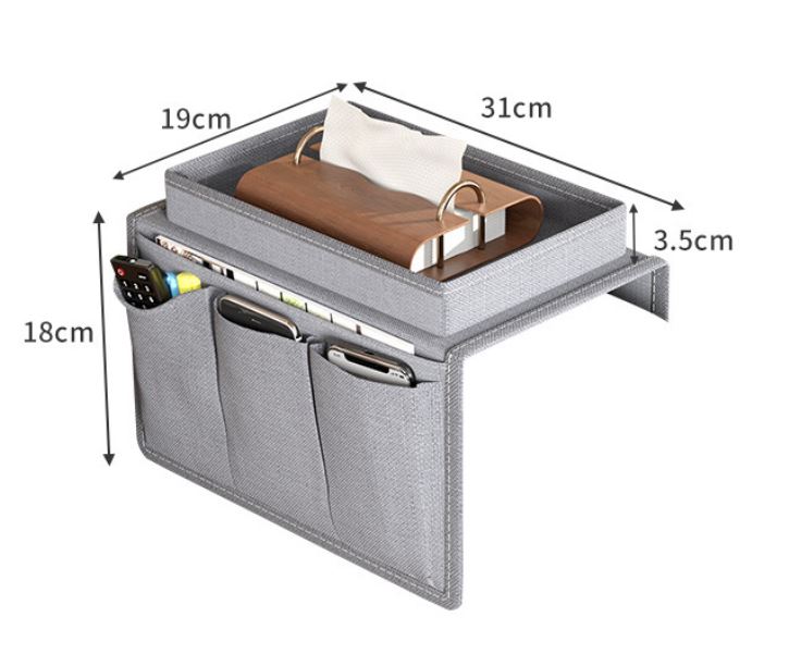 Beige Foldable  Sofa Armrest Organizer With 3-Zones - 20kg Load Capacity, Thickended Oxford Cloth Storage Bag for Dorms, Cars & Living Rooms