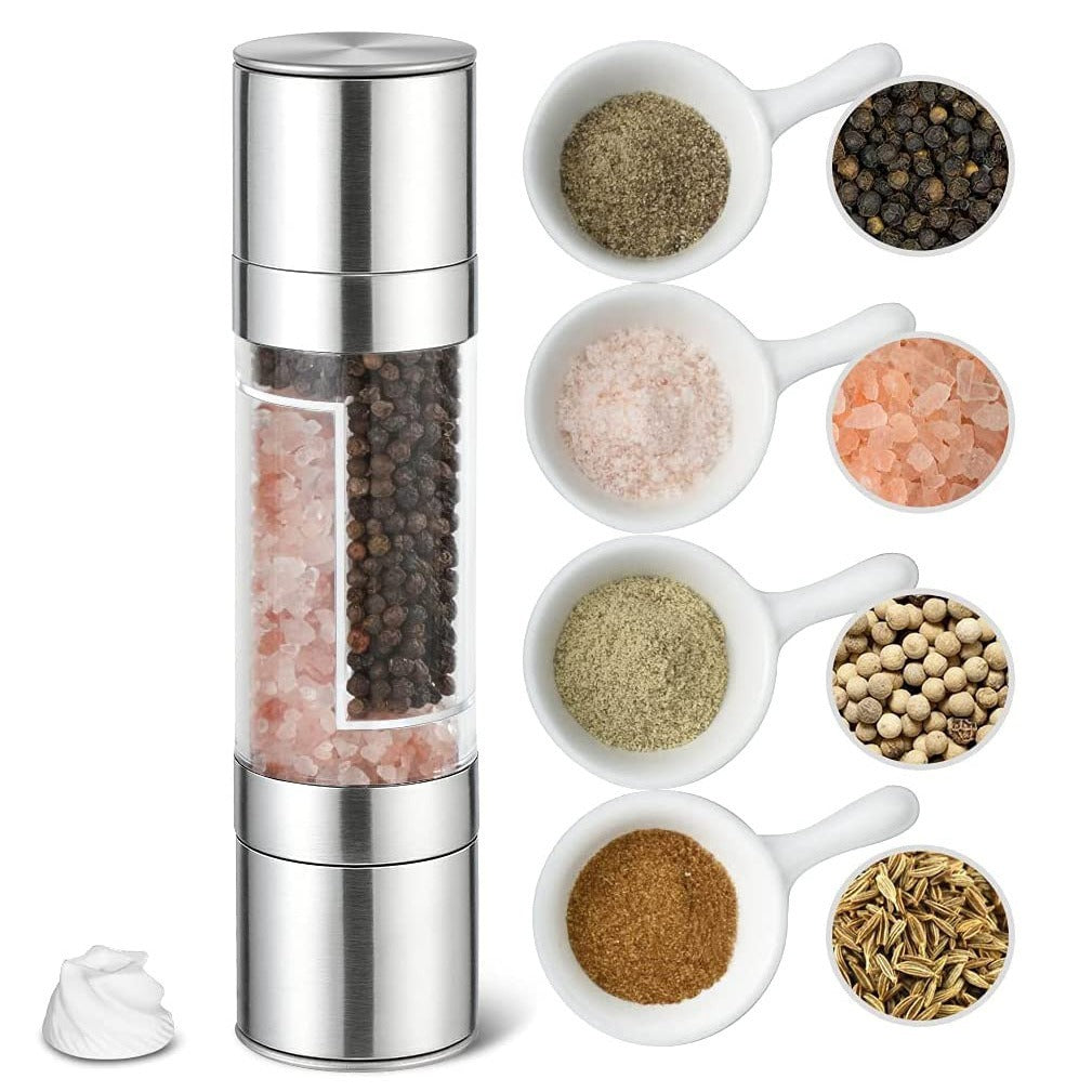 2 Pack 2-in-1 Stainless Steel Manual Spice Grinder Dual Head Salt and Pepper Mill with Adjustable Coarseness for Australian BBQ Kitchen and Travel
