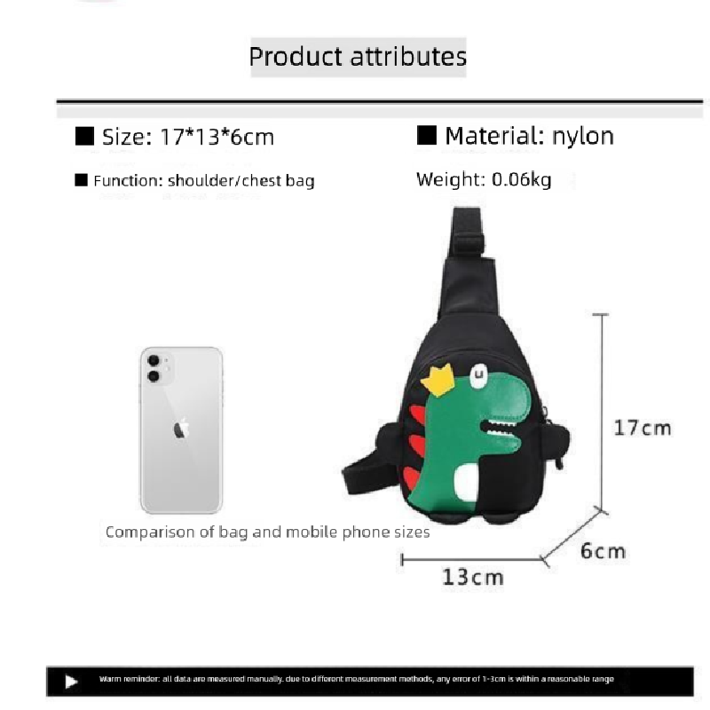 Green Kids Cartoon Dinosaur Chest Bag Cute Lightweight Nylon Crossbody Shoulder Pack for Toddlers Outings and Travel New Arrival Gift