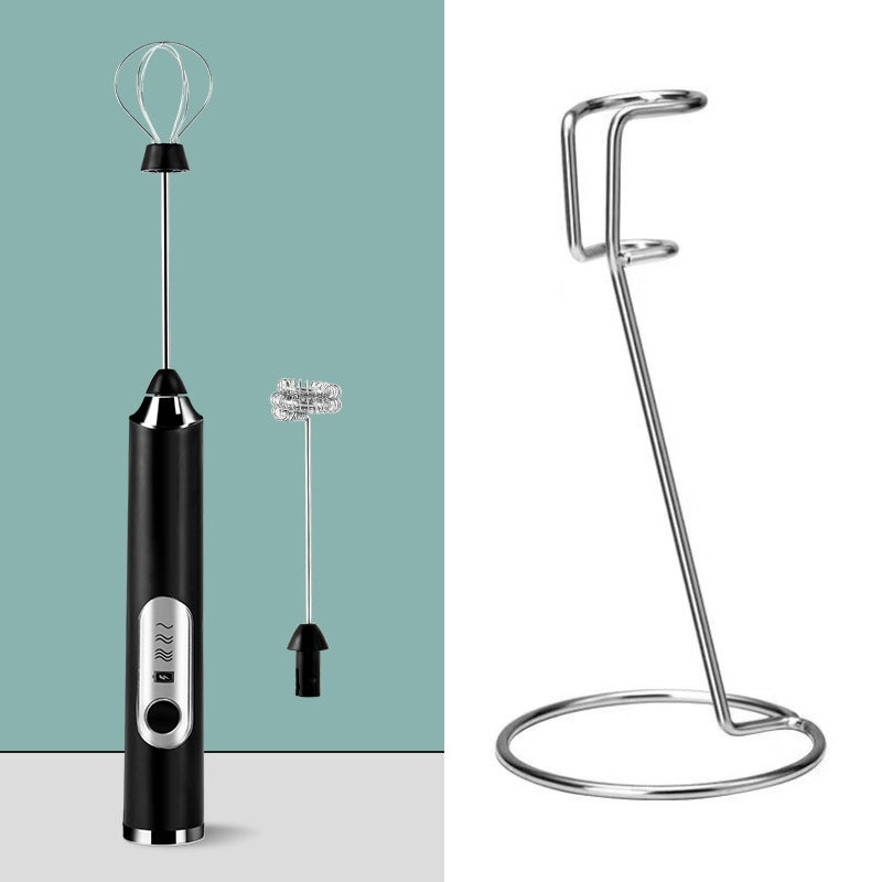 Black Rechargeable Handheld Milk Frother and Electric Whisk Set 3 Speeds with 2 Stainless Steel Heads and Storage Stand Australian Home Barista Kit