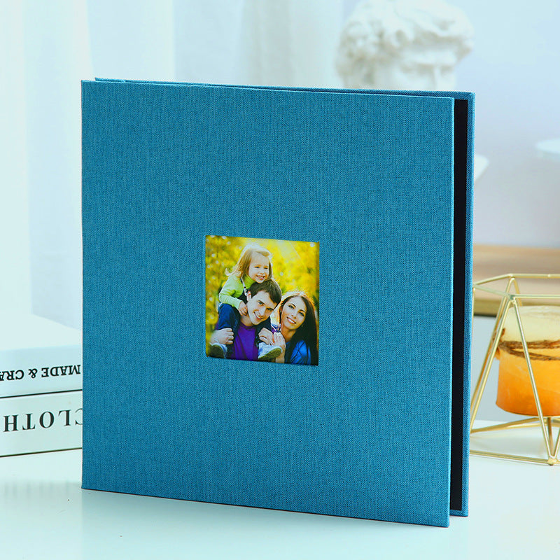 Sky blue Linen Self-Adhesive Photo Album DIY Scrapbook with Cover Window 11x10.6 Inch for Family Wedding Travel Memories Preservation Australian Home