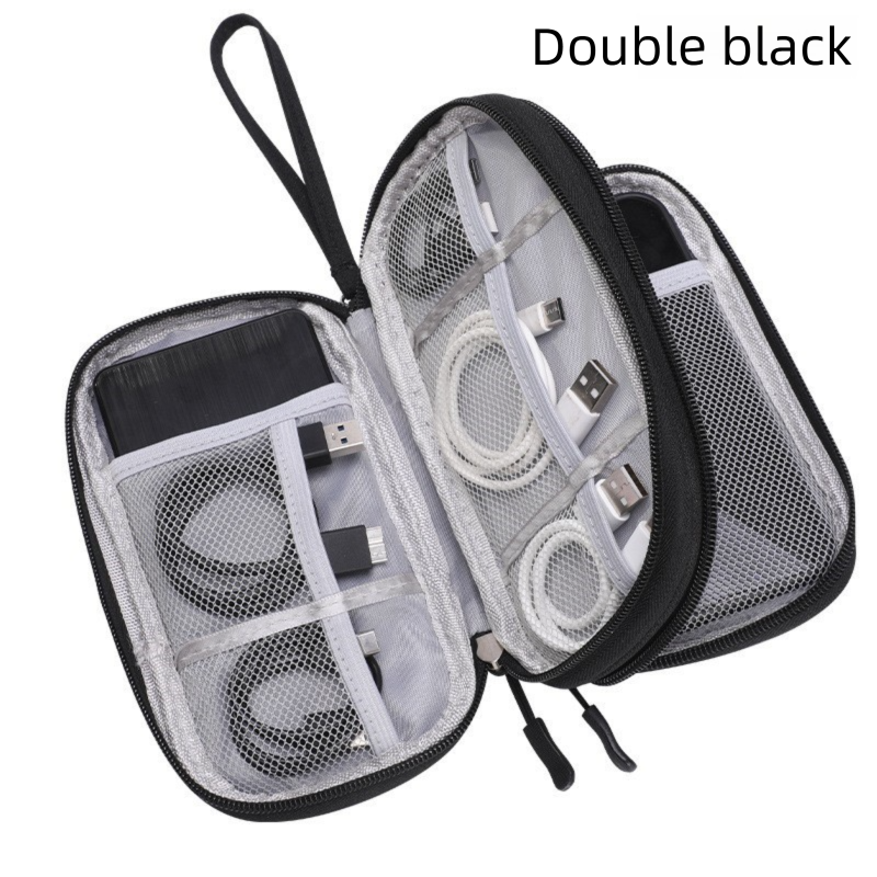 2-PCS Black Double Layer Travel Electronics Organizer Bag Waterproof Cable Pouch for Power Bank and Phone Portable Storage for Australians