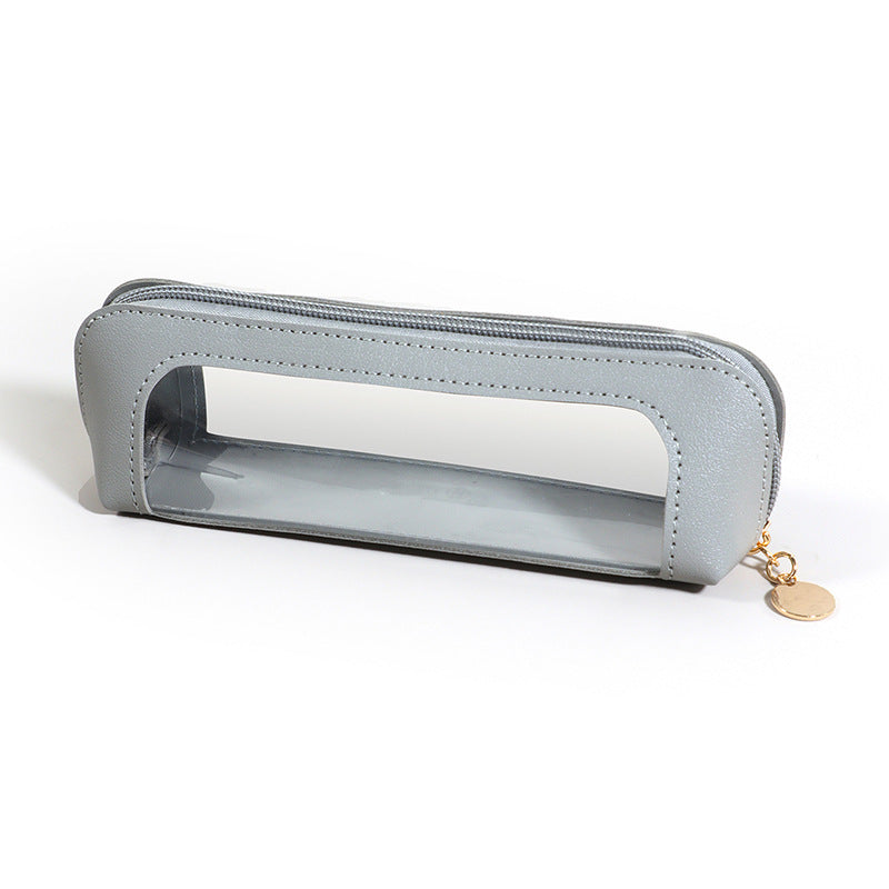 2-Pcs Grey Transparent Makeup Brush Case – Portable Zippered Cosmetic Pouch with Clear Window for Travel and Daily Use in Australia