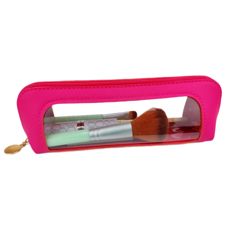 2-Pcs Rose red Transparent Makeup Brush Case – Portable Zippered Cosmetic Pouch with Clear Window for Travel and Daily Use in Australia