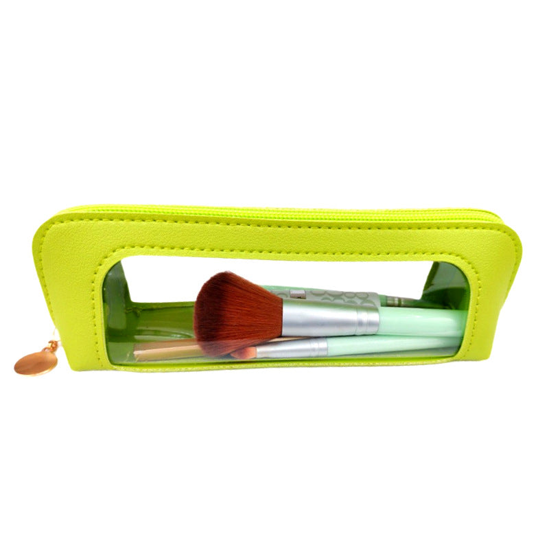 2-Pcs Green Transparent Makeup Brush Case – Portable Zippered Cosmetic Pouch with Clear Window for Travel and Daily Use in Australia